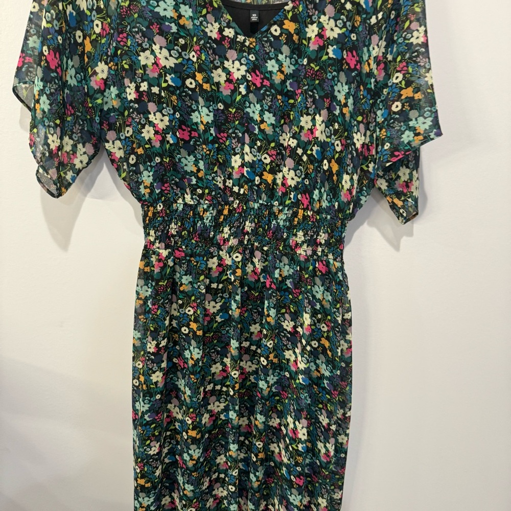 Cabi Fiesta Maxi Short Sleeve Dress Dark Green Floral Model 5386‎ Size XS Womens - Picture 3 of 11